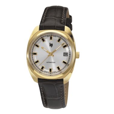 Lip Général De Gaulle Yellow Gold PVD automatic silver dial leather strap 35 mm