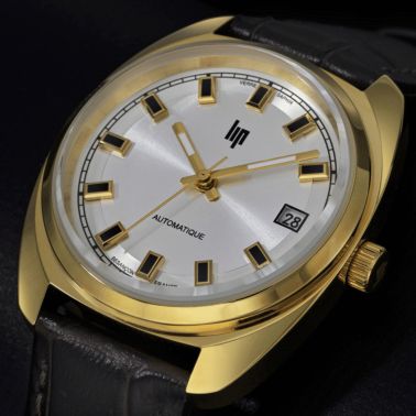 Lip Général De Gaulle Yellow Gold PVD automatic silver dial leather strap 35 mm