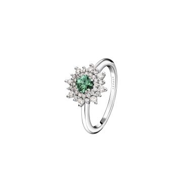 Lepage Dentelle ring in white gold, green sapphire and diamonds