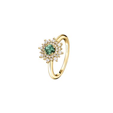 Bague Lepage Dentelle en or jaune, saphir vert et diamants