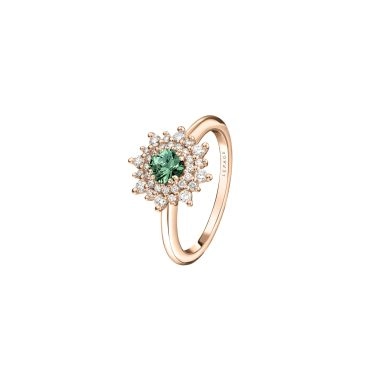 Bague Lepage Dentelle en or rose, saphir vert et diamants