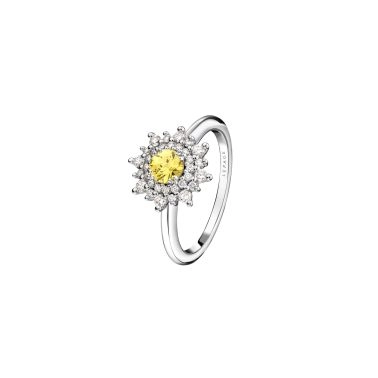 Bague Lepage Dentelle en or blanc, saphir jaune et diamants