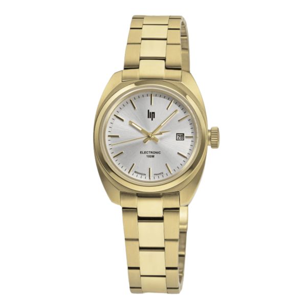 Montre Lip Général De Gaulle dorée quartz cadran argent bracelet acier PVD or jaune 31 mm