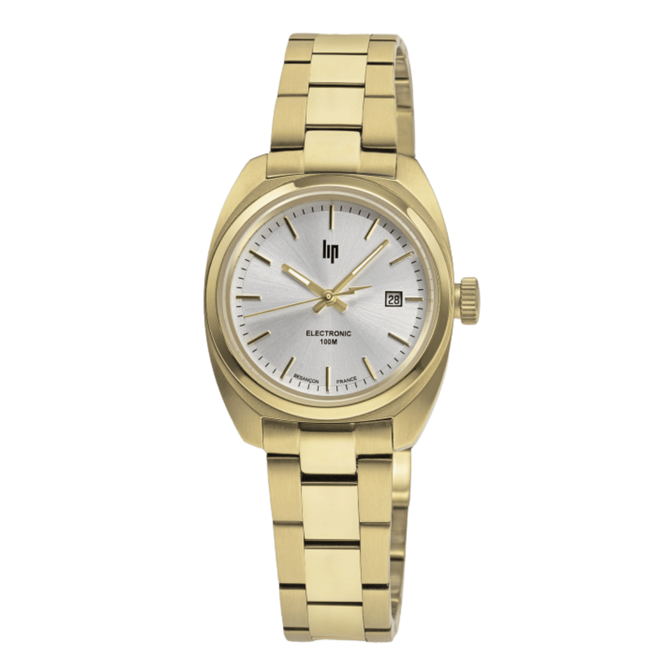 Montre Lip Général De Gaulle dorée quartz cadran argent bracelet acier PVD or jaune 31 mm