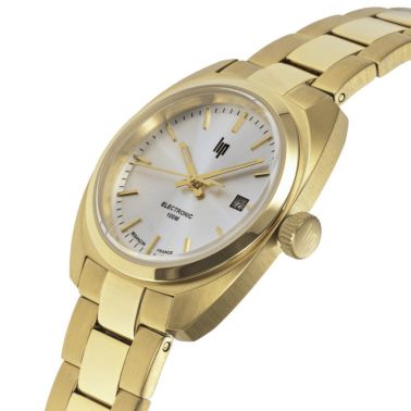Montre Lip Général De Gaulle dorée quartz cadran argent bracelet acier PVD or jaune 31 mm