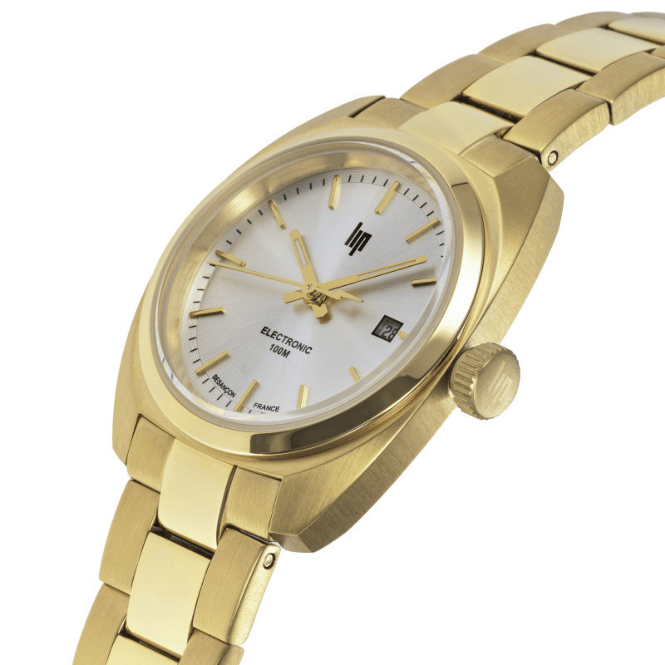 Montre Lip Général De Gaulle dorée quartz cadran argent bracelet acier PVD or jaune 31 mm