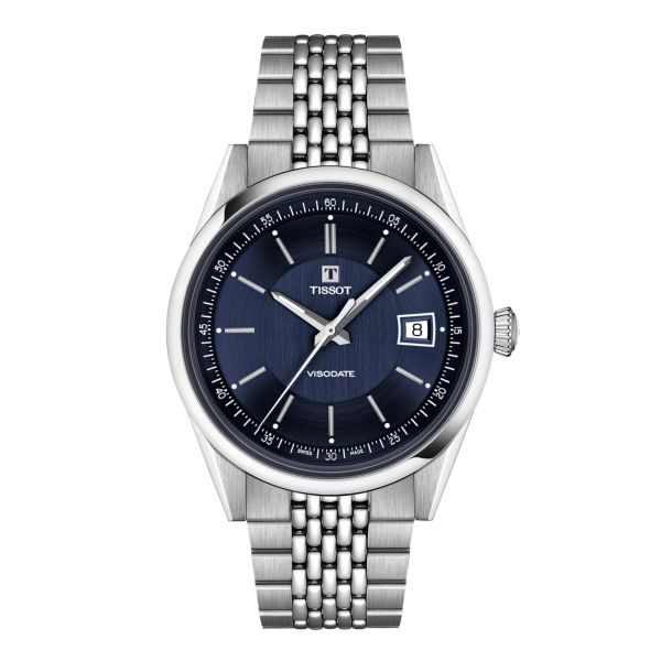 Montre Tissot Visodate Powermatic 80 cadran bleu bracelet acier 39 mm