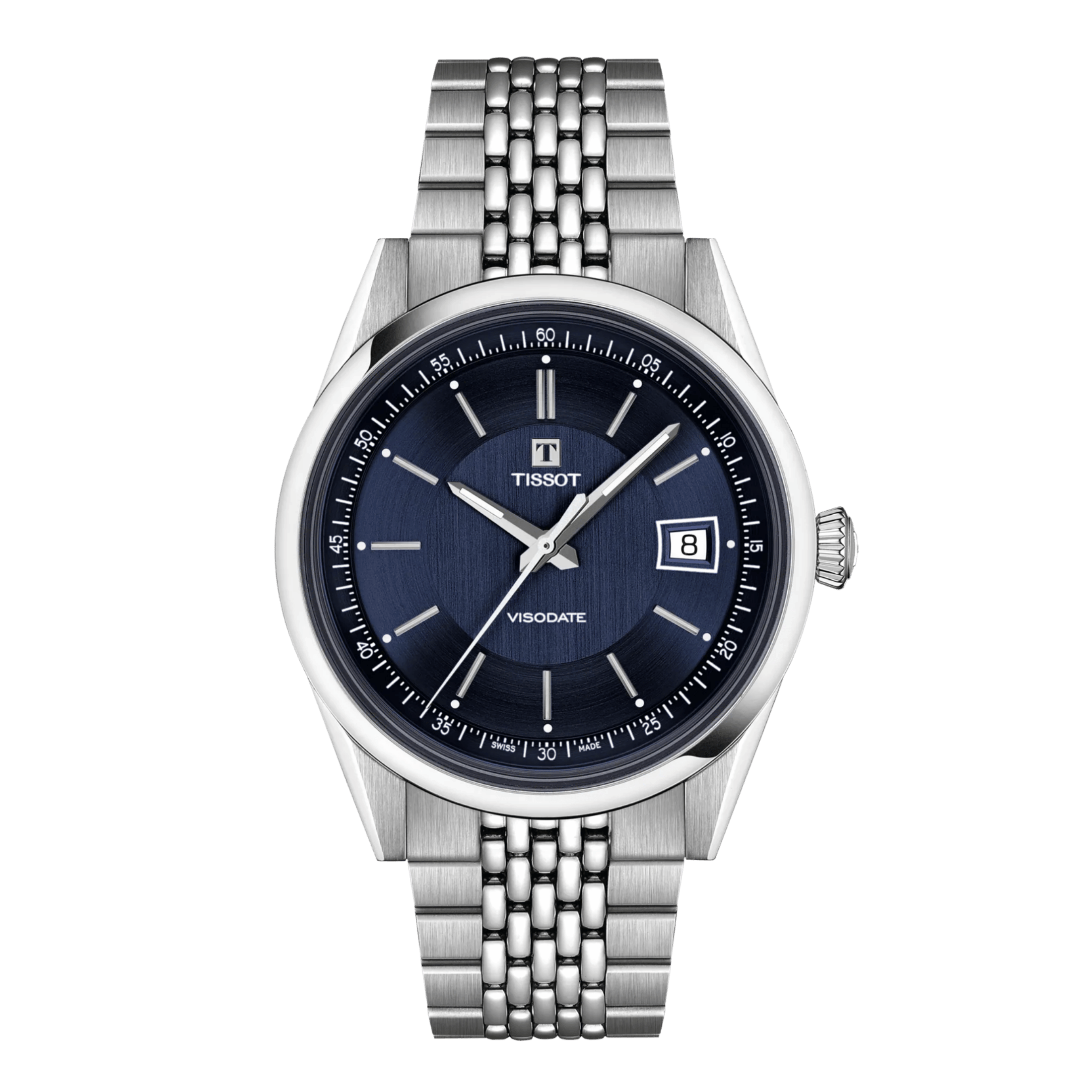 Montre Tissot Visodate Powermatic 80 cadran bleu bracelet acier 39 mm