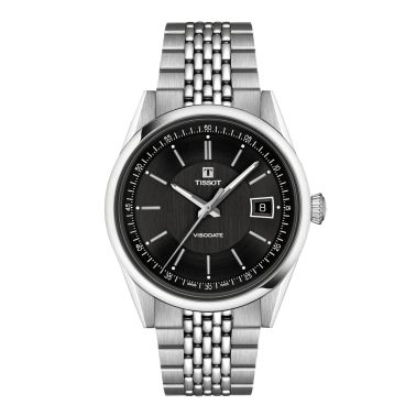 Tissot Visodate Powermatic 80 black dial steel bracelet 39 mm