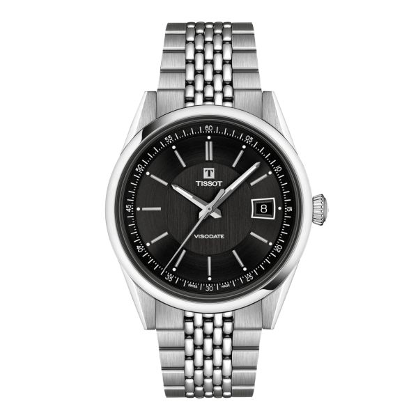 Montre Tissot Visodate Powermatic 80 cadran noir bracelet acier 39 mm