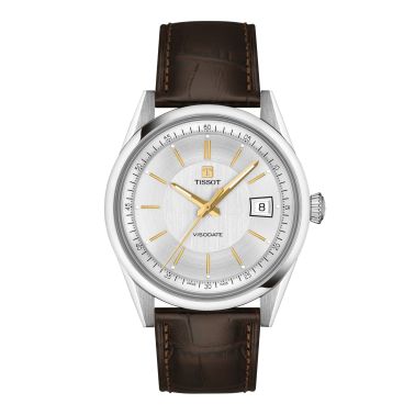 Tissot Visodate Powermatic 80 silver dial leather strap 39 mm