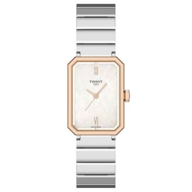 Tissot SRV Quartz Watch with White Mother-of-Pearl Dial, Steel and Rose Gold PVD Strap, 30 x 21.8 mm