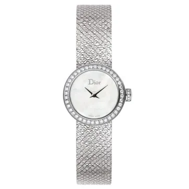 Montre Mini D de Dior Satine cadran nacre blanche bracelet acier 19 mm
