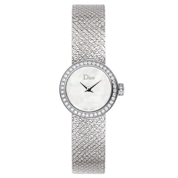 Montre Mini D de Dior Satine cadran nacre blanche bracelet acier 19 mm
