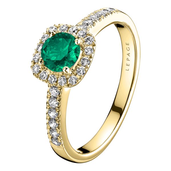 Solitaire Lepage Madame Rose en or jaune émeraude et diamants