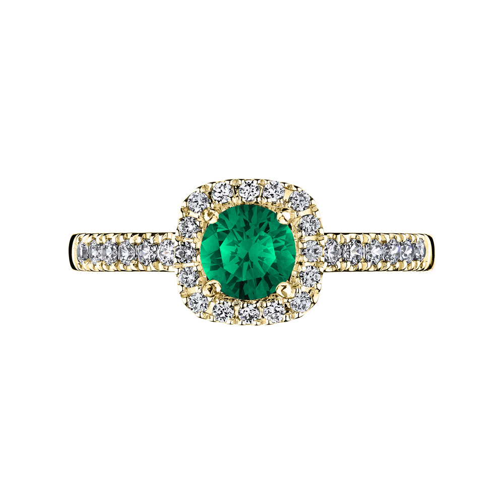 Solitaire Lepage Madame Rose en or jaune émeraude et diamants