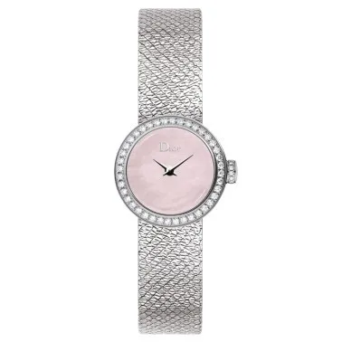 Montre Mini D de Dior Satine cadran nacre rose bracelet acier 19 mm