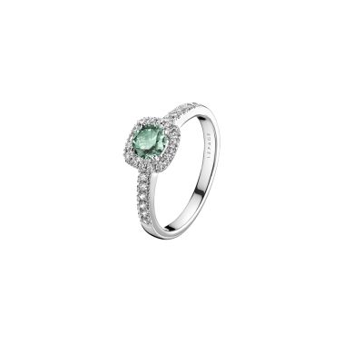 Solitaire Lepage Madame Rose en or blanc, saphir vert et diamants