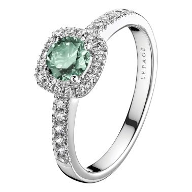 Solitaire Lepage Madame Rose en or blanc, saphir vert et diamants