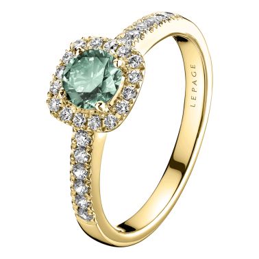 Solitaire Lepage Madame Rose en or jaune, saphir vert et diamants