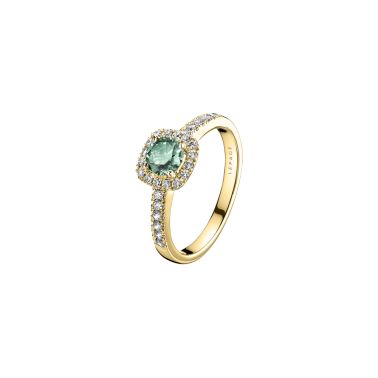 Solitaire Lepage Madame Rose en or jaune, saphir vert et diamants