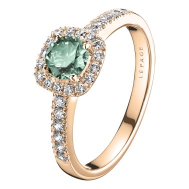 Solitaire Lepage Madame Rose en or rose, saphir vert et diamants
