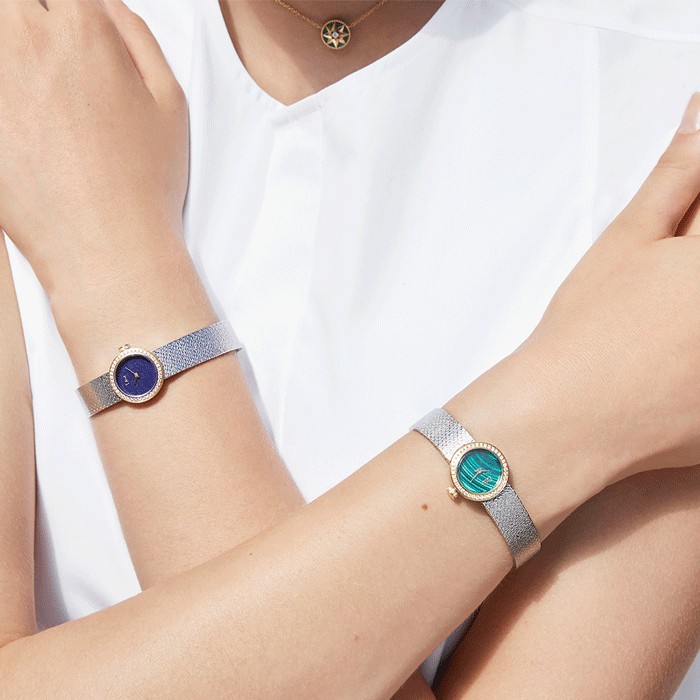 Montre Mini D de Dior Satine cadran malachite bracelet acier 19 mm