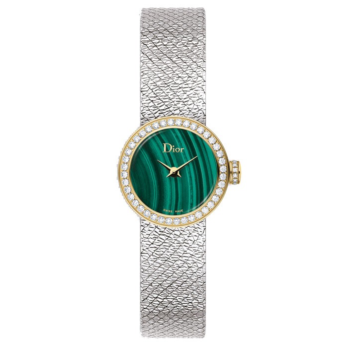 Montre Mini D de Dior Satine cadran malachite bracelet acier 19 mm