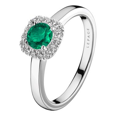 Lepage Jolie-Rose engagement ring in white gold emerald and diamonds