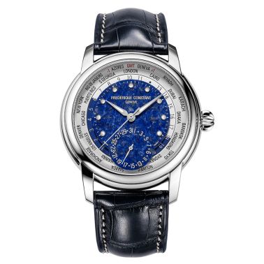 Montre Frédérique Constant Classics Worldtimer Manufacture Automatique cadran Lapis-Lazuli bracelet cuir 42 mm
