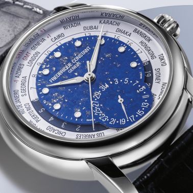 Montre Frédérique Constant Classics Worldtimer Manufacture Automatique cadran Lapis-Lazuli bracelet cuir 42 mm