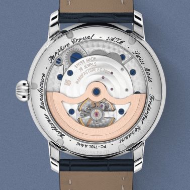 Montre Frédérique Constant Classics Worldtimer Manufacture Automatique cadran Lapis-Lazuli bracelet cuir 42 mm