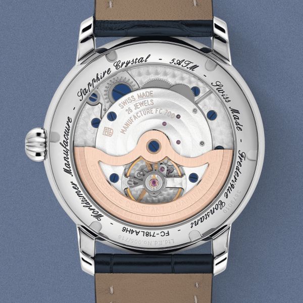 Montre Frédérique Constant Classics Worldtimer Manufacture Automatique cadran Lapis-Lazuli bracelet cuir 42 mm