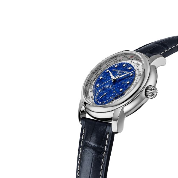 Montre Frédérique Constant Classics Worldtimer Manufacture Automatique cadran Lapis-Lazuli bracelet cuir 42 mm