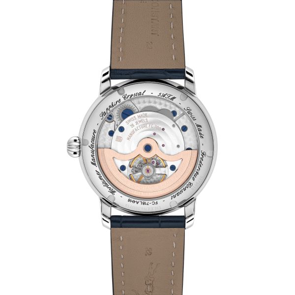 Montre Frédérique Constant Classics Worldtimer Manufacture Automatique cadran Lapis-Lazuli bracelet cuir 42 mm