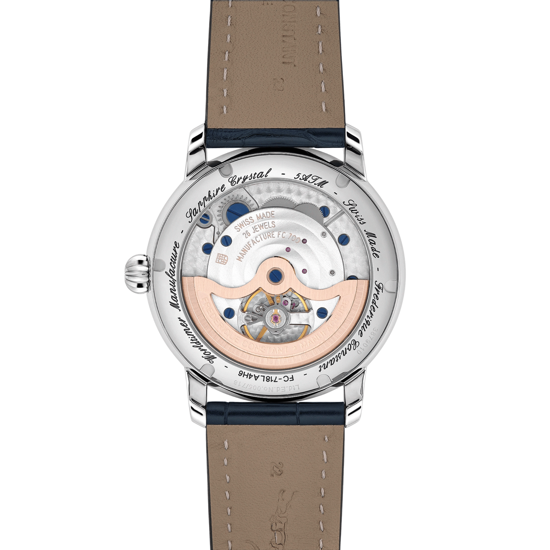 Montre Frédérique Constant Classics Worldtimer Manufacture Automatique cadran Lapis-Lazuli bracelet cuir 42 mm