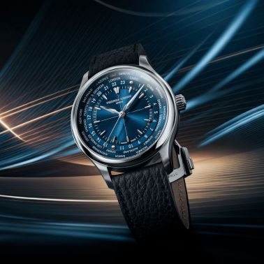 Frédérique Constant x Watch Angels Classics Worldtimer automatic blue dial leather strap 40 mm