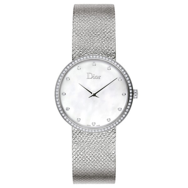 Montre D de Dior Satine cadran nacre blanche bracelet acier 36 mm