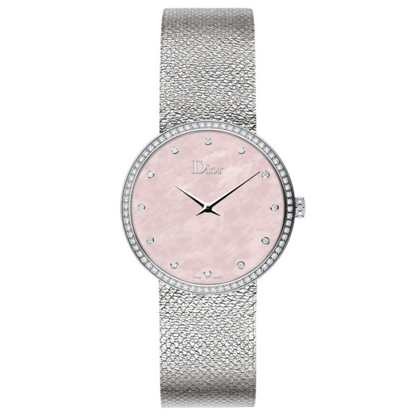 Montre D de Dior Satine cadran nacre rose bracelet acier 36 mm