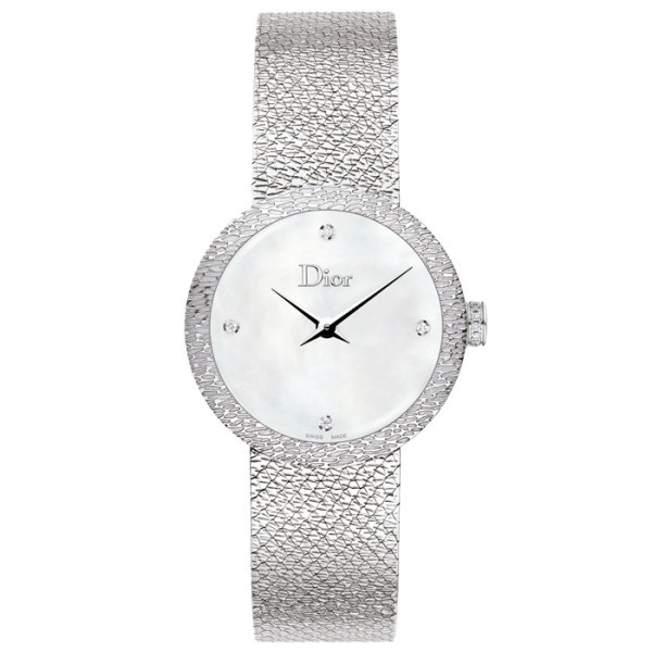 Montre D de Dior Satine cadran nacre blanche index diamants 25 mm