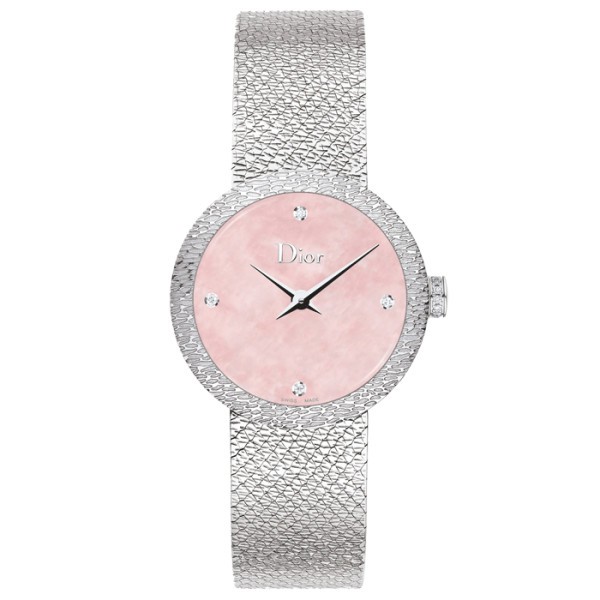 Montre D de Dior Satine cadran nacre rose index diamants 25 mm