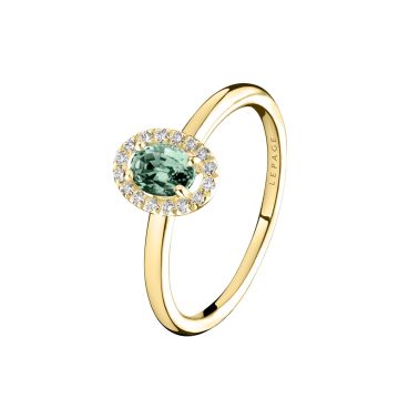 Lepage Antoinette ring in yellow gold, green sapphire and diamonds