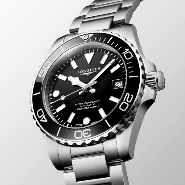 Longines HydroConquest automatic black dial steel bracelet 42 mm