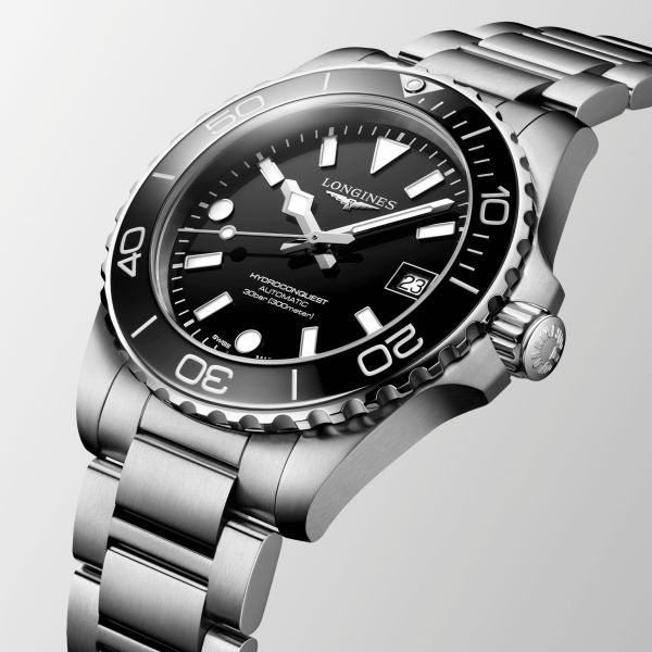 Longines HydroConquest automatic black dial steel bracelet 42 mm