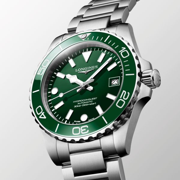 Longines HydroConquest automatic green dial steel bracelet 42 mm