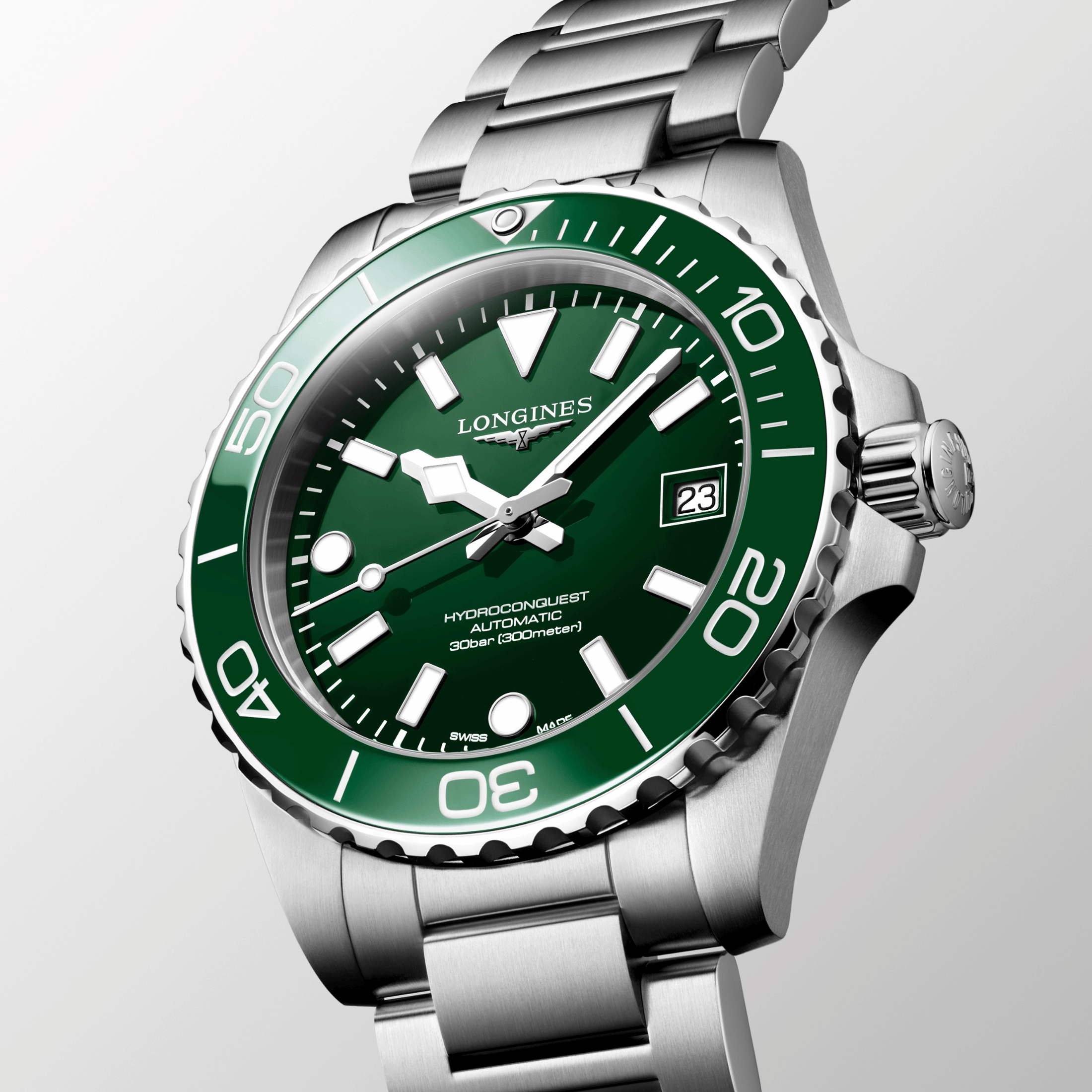 Longines HydroConquest automatic green dial steel bracelet 42 mm
