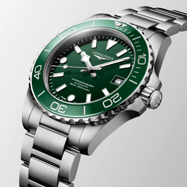 Longines HydroConquest automatic green dial steel bracelet 42 mm