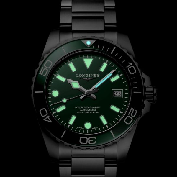 Longines HydroConquest automatic green dial steel bracelet 42 mm