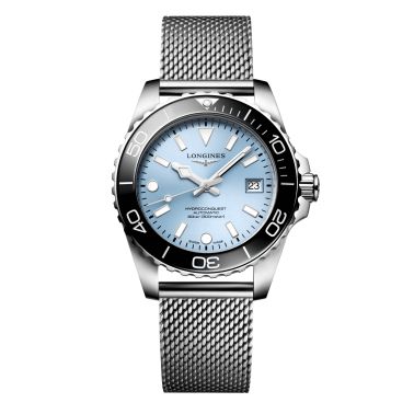 Montre Longines HydroConquest automatique cadran bleu glacier bracelet acier milanais 39 mm
