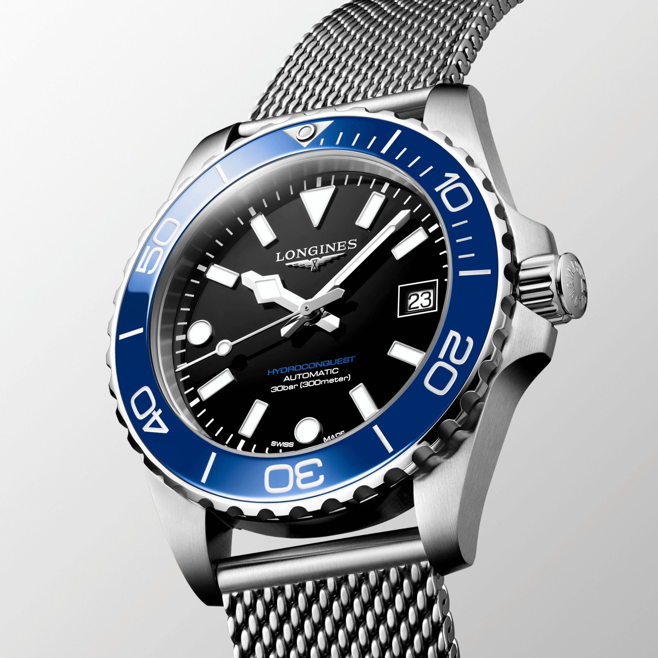 Longines HydroConquest automatic black dial milanese bracelet 39 mm